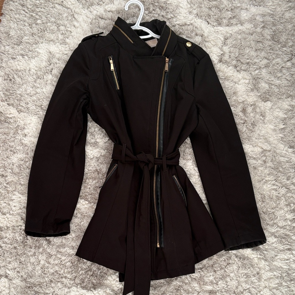 Michael Kors Black Trench Coat with Gold Accents